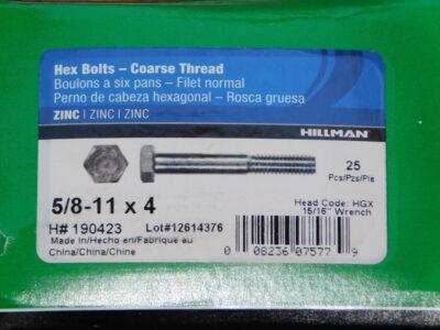 Hillman Group 5/8-11x4" Course Thread Hex Bolts (2 Pack)