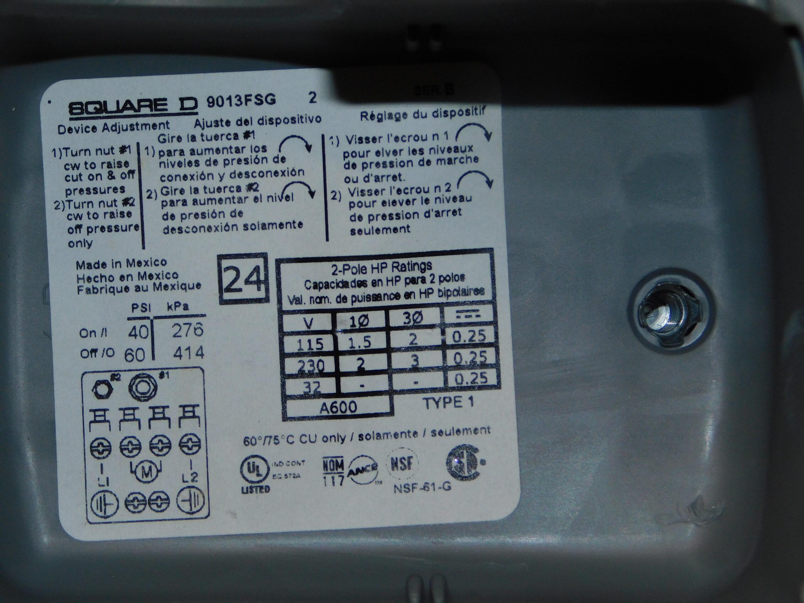 Square D Schneider Electric Water pump Pressure Switch Pumptrol - Image 2