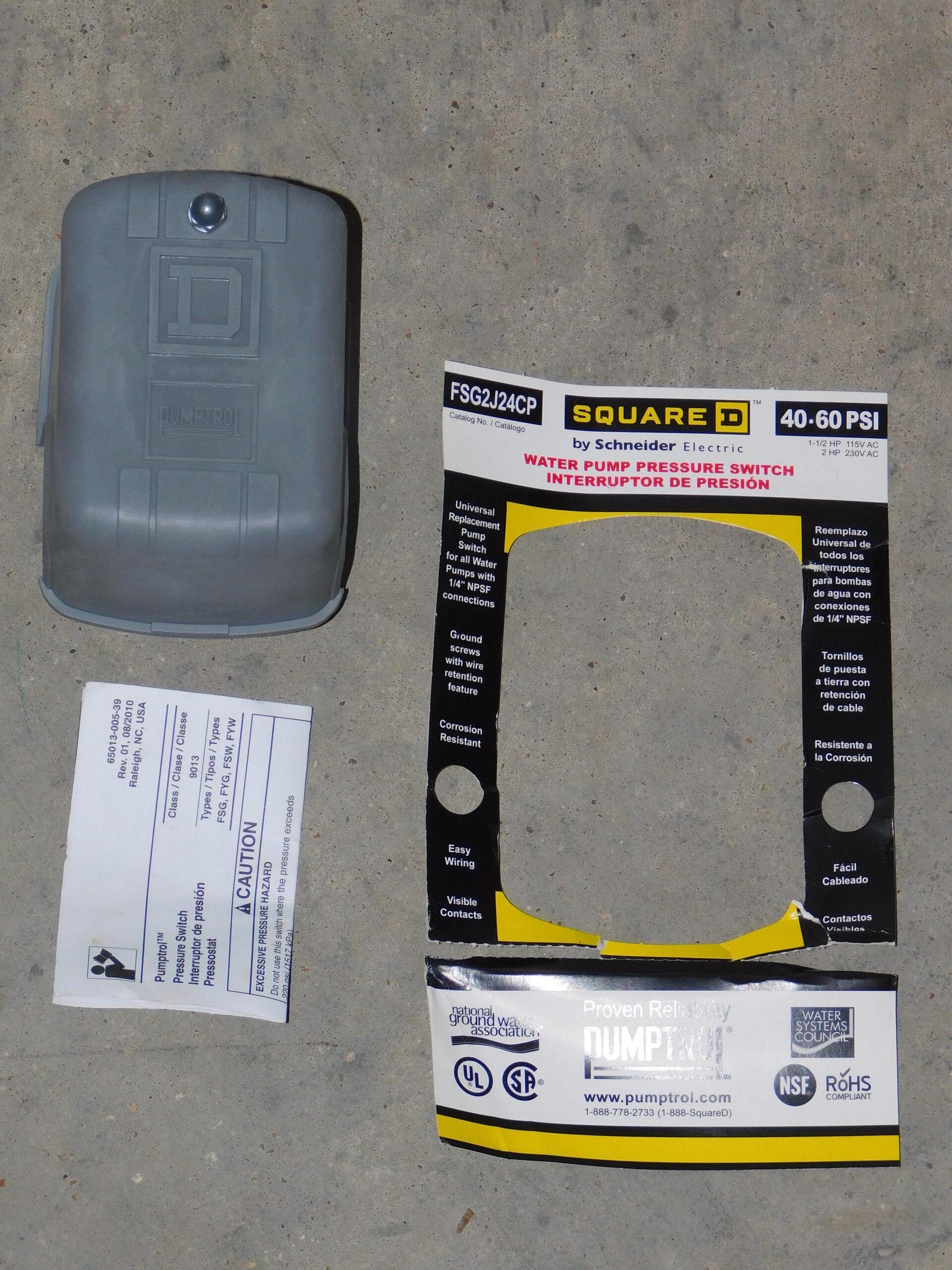 Square D Schneider Electric Water pump Pressure Switch Pumptrol